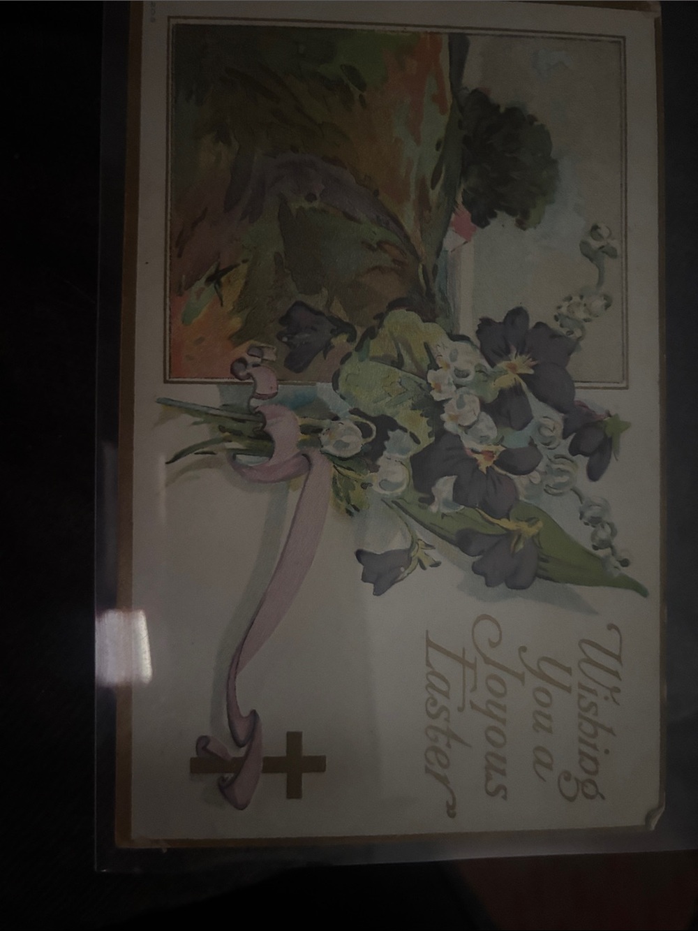 1908 Vintage Floral Easter Postcard in Purple and Green